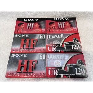 Lot Of 6 Sealed Blank Cassette Tapes Media Sony HF90 Maxell UR120